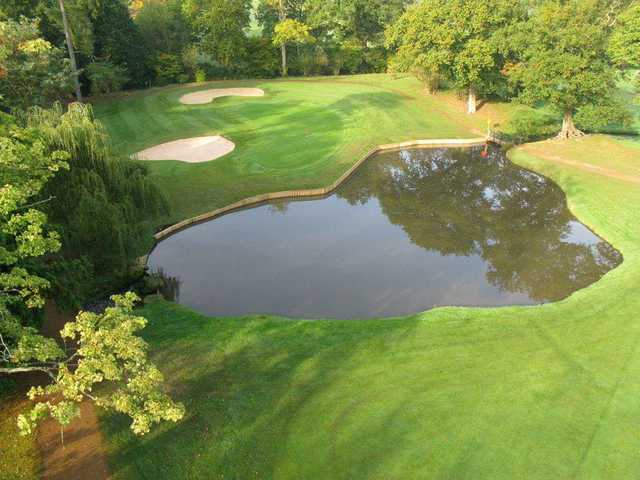 Looking down onto the 17th green on the Boleyn Course at Hever Castle Golf Club