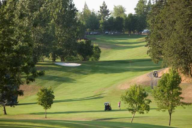 A view from Laurelwood Golf Course with narrow road on the right