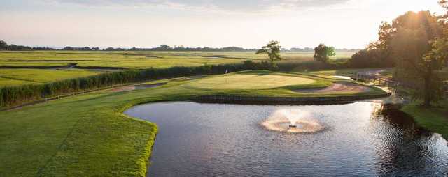 A view of a well protected hole at Crab Meadow Golf Course