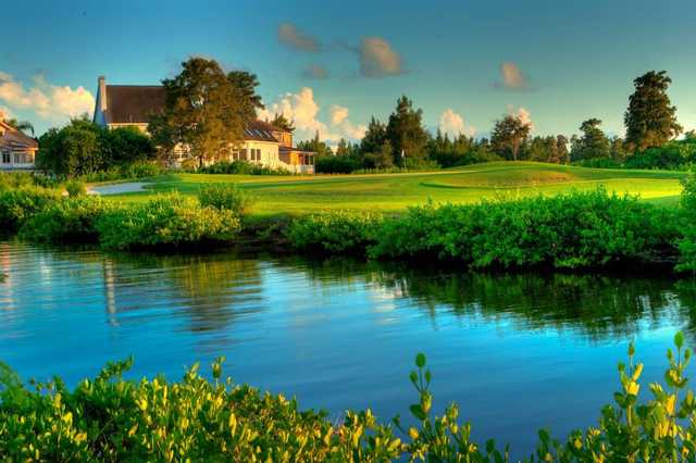 A view of the clubhouse and a hole at Apollo Beach Golf Club.