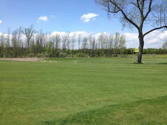 A spring day view of a hole at Crooked Creek Golf Course
