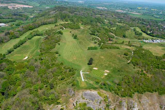 A stunning aerial view of the course at Llanymynech Golf Club