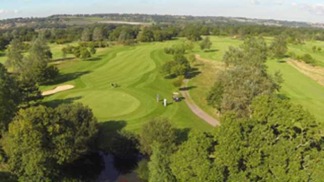 An aerial view of the 17th green at Weald of Kent