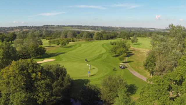 An aerial view of the 17th green