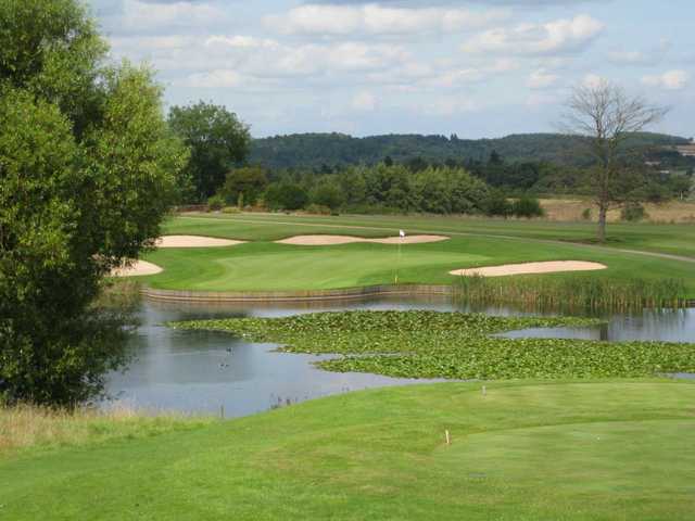 Scenic view over the pond of the 18th hole at The Astbury