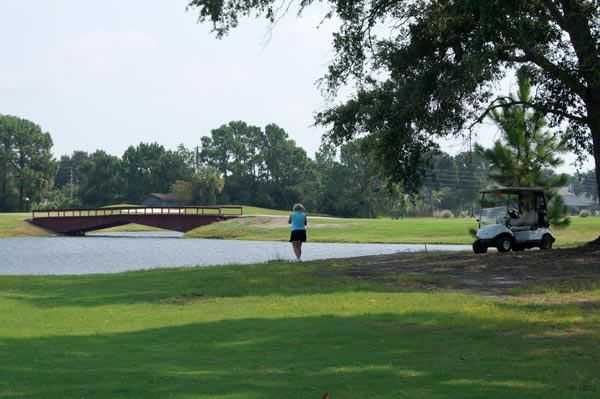 A view from the South Course at Pelican Bay Club with a bridge in background