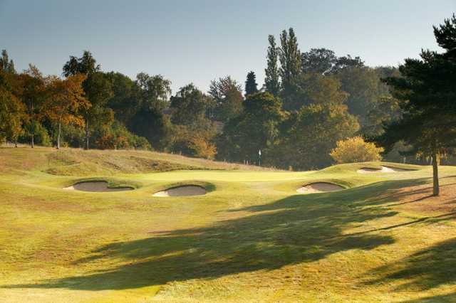 Bunker guarded 3rd hole at Welwyn Garden City Golf Club