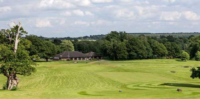 Looking down the final fairway towards the clubhouse at Stoneleigh Deer Park Golf Club