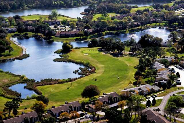 Aerial view of the 15th green at Country Club of Silver Springs Shores