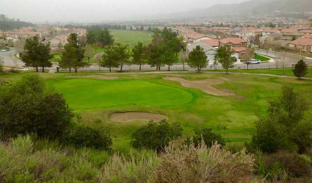 A view of a well protected hole at Yucaipa Valley Golf Club