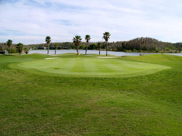 A view of the 18th green with water in background at EastWood Golf Course
