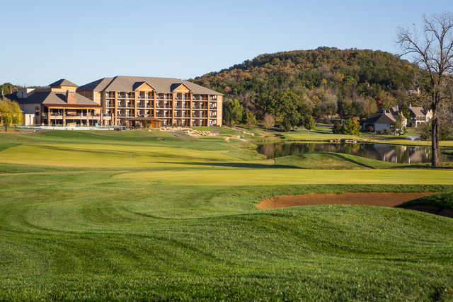A view of a hole with water and tricky bunkers coming into play at Old Kinderhook Golf Course.