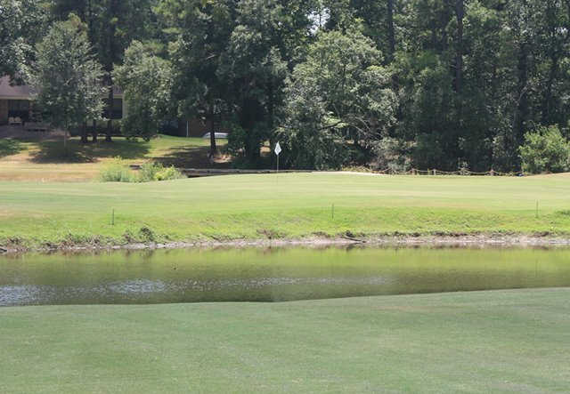 A view of a green with water coming into play at Westwood Shores Country Club.