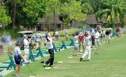 A view of the driving range at The Highlands Golf Course