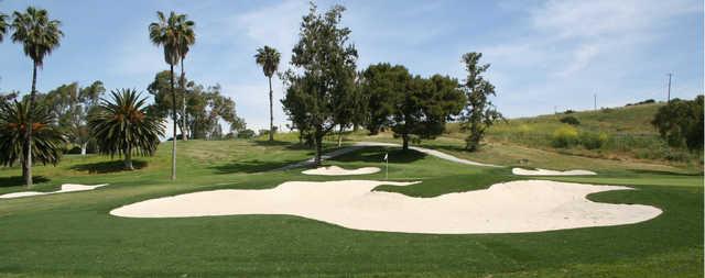 View of the bunkered green #3 at Regulation from Marine Memorial Golf Course.