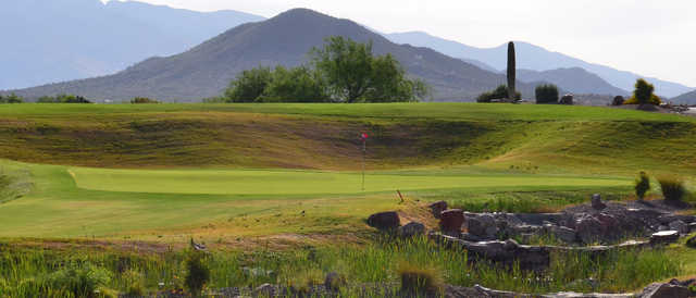 A sunny day view of a hole at del Lago Golf Club.