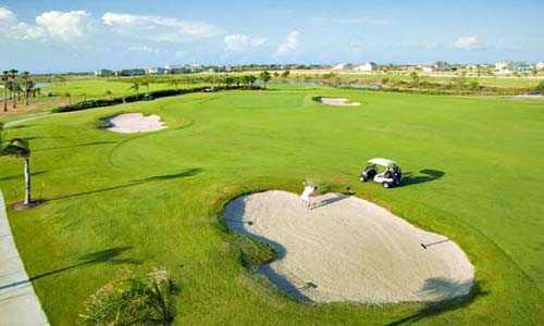 A view of hole #1 at Moody Gardens Golf Course