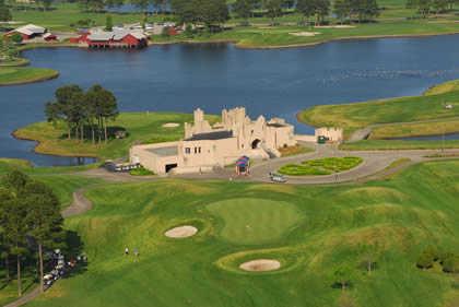 Aerial view of the clubhouse at Wizard Golf Course