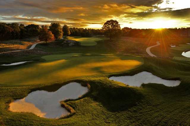 Sunset view of the 16th hole at TPC Potomac at Avenel Farm