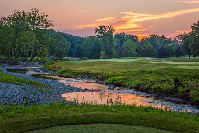Sunset view of the 14th hole from Valley of the Eagles Golf Club
