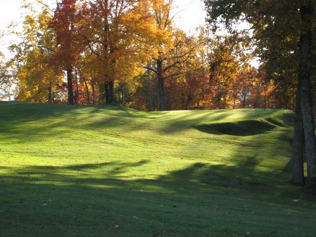 A fall day view of a green at Dan Hall Mountain Resort.