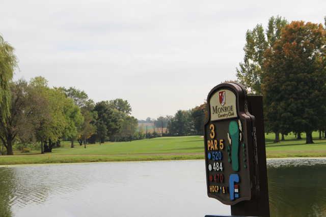 A view from tee #3 sign at Monroe Country Club.