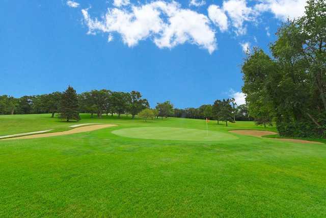 A view of a hole flanked by bunkers at Big Run Golf Club.