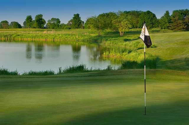 A view of a green with water coming into play at Countryside Golf Club.