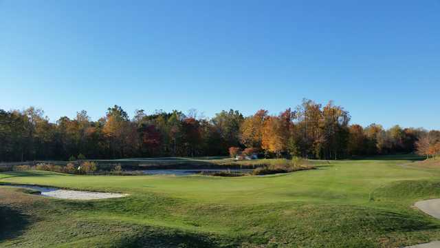 A splendid fall day view of a hole at Cross Creek Golf Club.