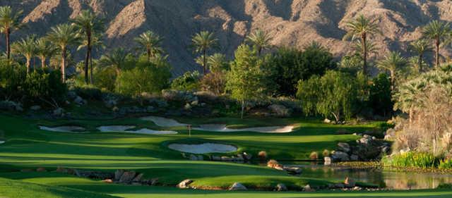 A view of a well protected hole at Celebrity Course from Indian Wells Golf Resort.