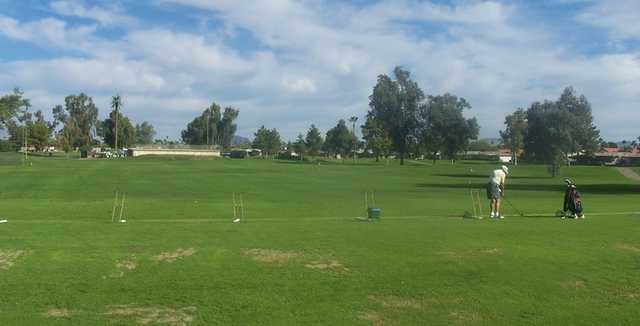 A view of the practice area at Sunland Village Golf Course