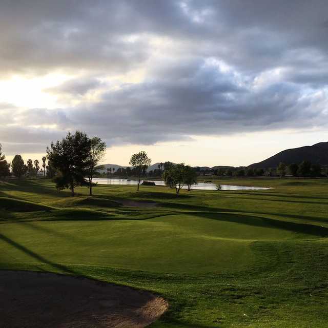 A sunny day view from Menifee Lakes Country Club.