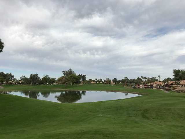 A view over a pond at Ocotillo Golf Club.