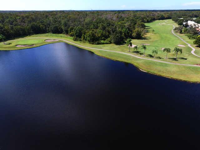 Aerial view of the 2nd and 3rd green from Crescent Oaks Country Club.