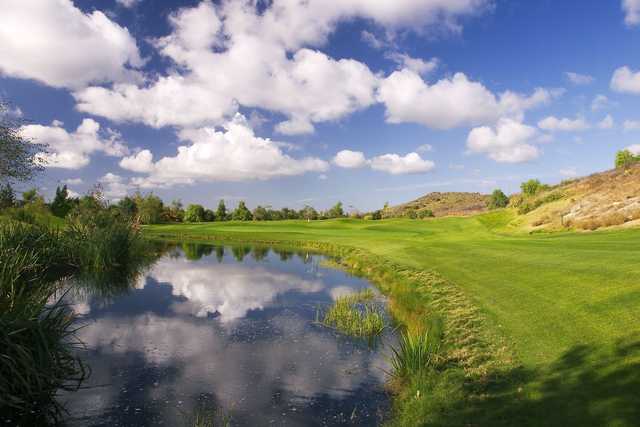 A view of a hole with water coming into play at Tierra Rejada Golf Club.