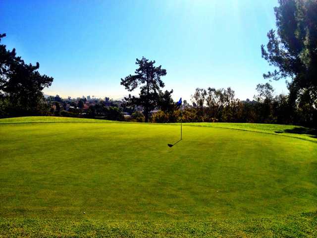 A sunny day view of a hole at Mission Trails Golf Course.