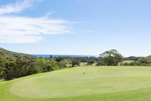 A sunny day view of a hole at Hawaii Kai Golf Course.