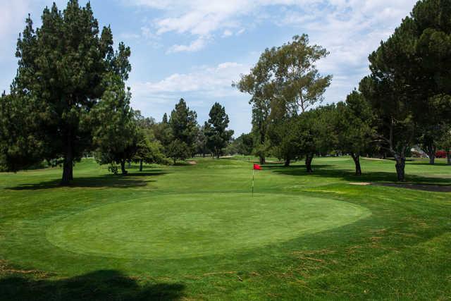 A view of a green at Heartwell Golf Course.