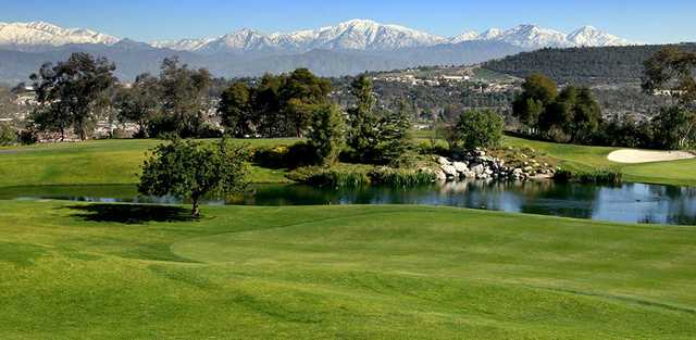 A view of the 2nd green at Eisenhower from Industry Hills Golf Club at Pacific Palms Resort.