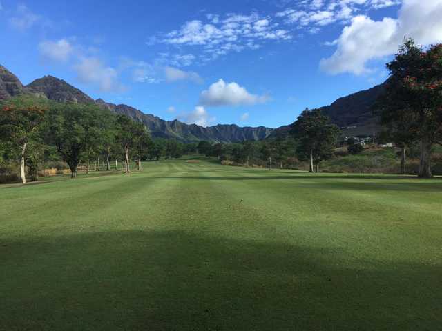 A morning day view of a fairway at Makaha Valley Country Club.