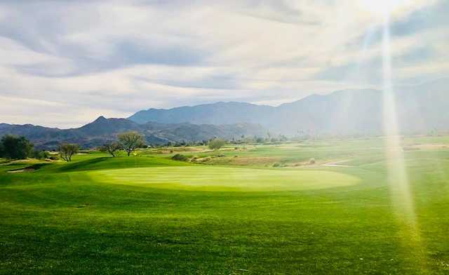 A view of green #18 at Boulder Course from Cimarron Golf Club.