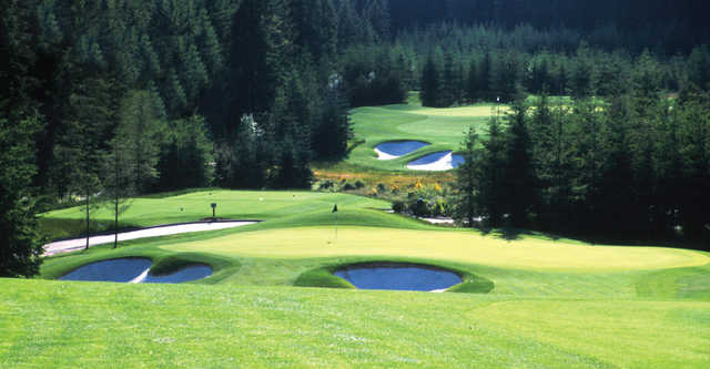 A view of a hole at Trophy Lake Golf & Casting Club.