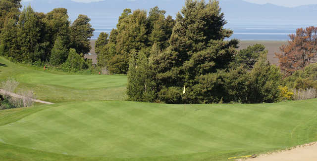 A sunny day view of a hole at Mare Island Golf Club.