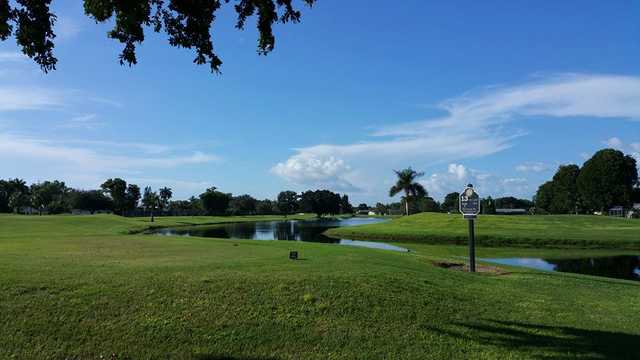 A view of tee #13 at Lakewood Country Club of Naples.