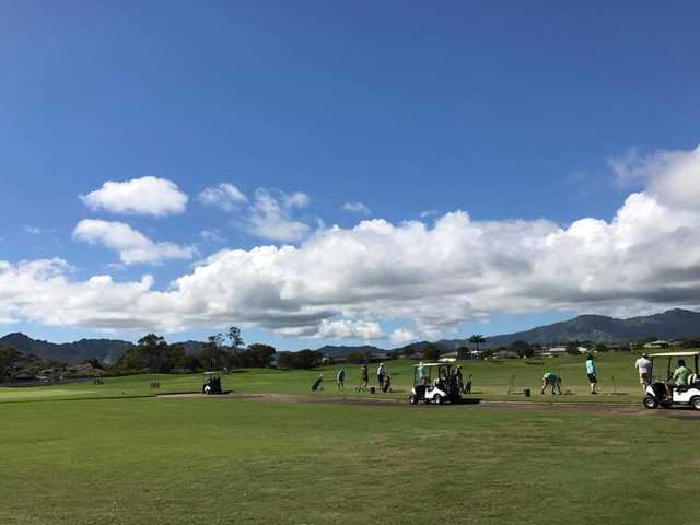 A view of the driving range at Puakea Golf Course.