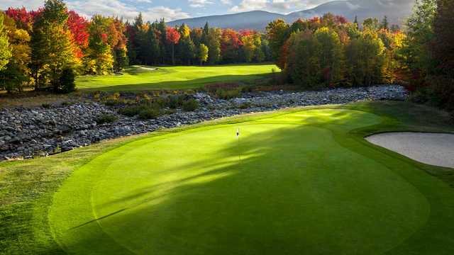 A splendid fall day view of a hole at Sugarloaf Golf Club.