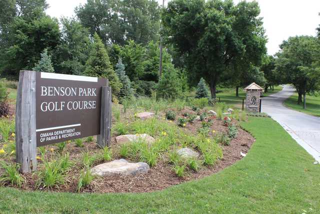 A view of the entrance sign at Benson Park Golf Course.