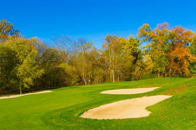 A view of a hole flanked by bunkers at Regents' Glen Country Club.