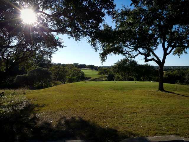 A view of a tee at Avery Ranch Golf Club.