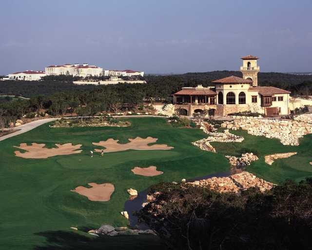 A view of a well protected hole at The Palmer Course from La Cantera Resort.